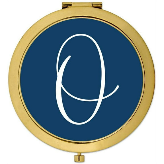 Koyal Wholesale Gold Compact Mirror Bridesmaid's Wedding Gift, Navy Blue, Monogram Letter O, 1-Pack