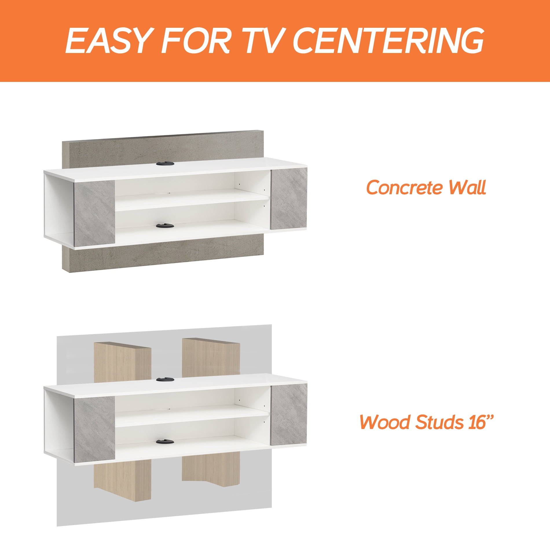 Grey&White Floating TV Stand Wall Mounted, Modern Floating Media Storage Shelves TV for Wall, 39.3 inch