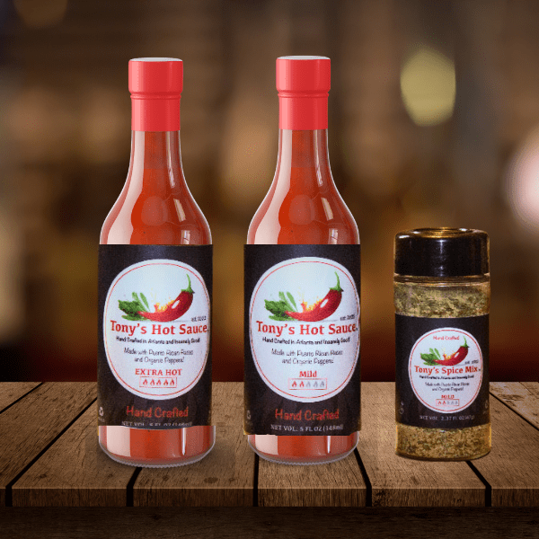 Tony's  Handcrafted Hot Sauce  "Asian Garlic, Caribbean Jalapeno and Hot Honey" Combo set