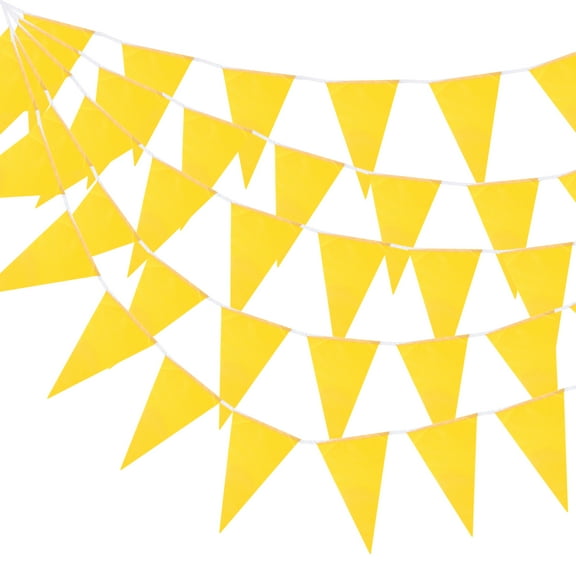 5 Pcs 50 Feet Yellow Pennant Banner Flags String Triangle Hanging for Festive, Wedding, Birthday Party Decorations