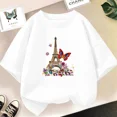 thumbnail image 3 of Camiseta de algodón con estampado de flores y corazones rosas para niñas y niños, bonita camiseta informal, regalo para niñas, ropa de verano para bebés con estampado floral, 3 of 5