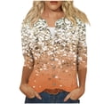 thumbnail image 6 of Nmnitkp Cartigan Light and Comfortable Womens Round Neck 3/4 Sleeve Tops Button Floral Design T-Shirts Solid Loose Cute Tunic Tee Blouses, 6 of 7
