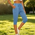 thumbnail image 4 of Lenpel Women's Yoga Capri Joggers Fashion Drawstring Elastic Waist Cropped Pants with Pockets Comfy Lightweight Workout Lounge Pants, 4 of 7