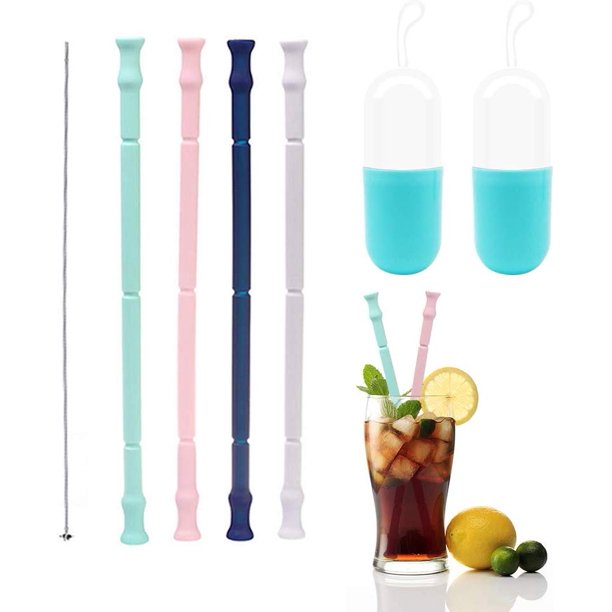 7pcs Silicone Straws BPA Free Reusable Collapsible Drinking Straws 25cm
