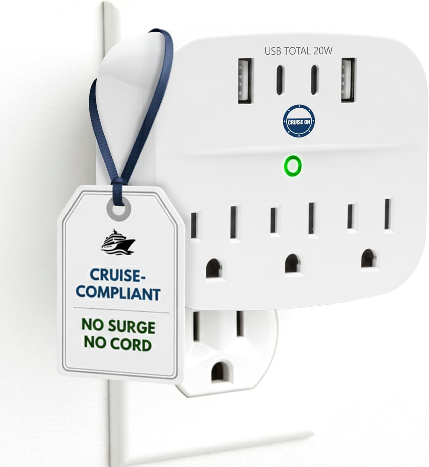 RGHJAR-Cruise Approved Non Surge Power Strip [2 USBC, 2 USB, 3 AC] - Cruise Essentials for Carnival, Celebrity, Princess, Norwegian, MSC & Major Cruise Lines
