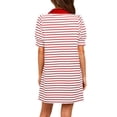 thumbnail image 4 of Stripe Printing Women Short Sleeve V Neck Casual Mini Shirt Dresss, 4 of 5