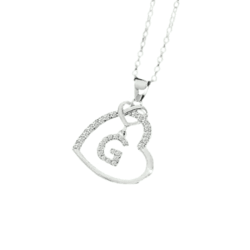 1Ct Round Real Moissanite Heart Initial "G" Letter Pendant 14k White Gold Plated