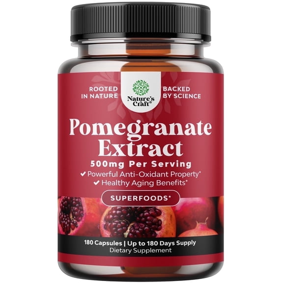 Natures Craft 500mg Pomegranate Extract Antioxidant Supplement for Heart and Joints, 180 Capsules