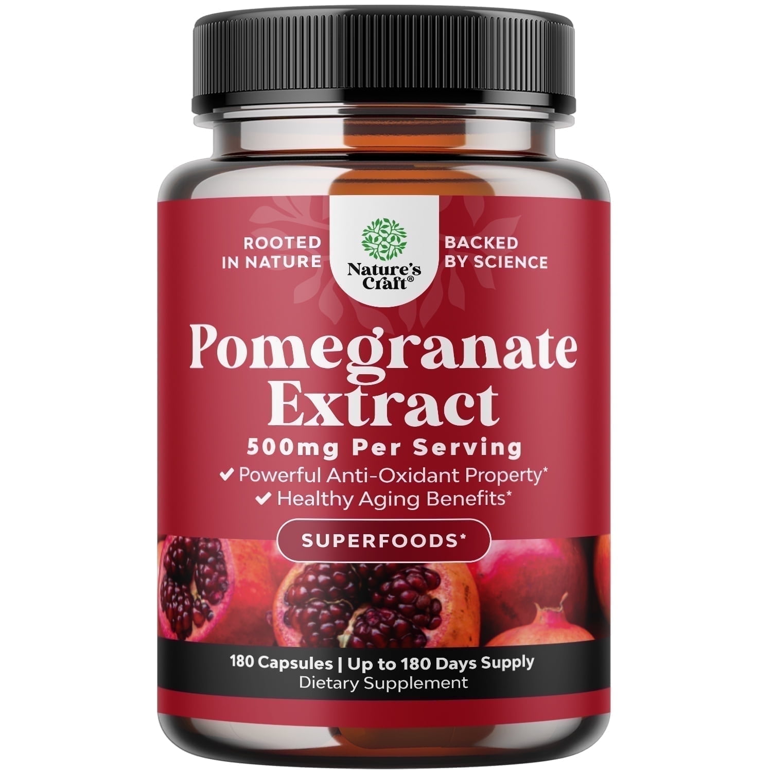Natures Craft 500mg Pomegranate Extract Antioxidant Supplement for Heart and Joints, 180 Capsules