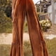 thumbnail image 5 of Pantalones casuales de moda y tendencia para mujer con terciopelo y volantes, pantalones de pierna ancha, pantalones para dama., 5 of 7