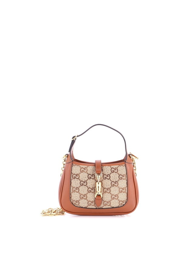 Pre-Owned Jackie 1961 Chain Hobo Crystal Embellished GG Canvas Mini By Rebag