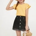thumbnail image 6 of lcziwo Girls T Shirts Ruffle Short Sleeve Round Neck Loose Blouse Summer Solid Color Casual Kids Tee Tops Yellow, 6 of 7