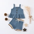 thumbnail image 2 of IROINNID Infant Girls Solid Suspenders Dress Tops Stripe Shorts Outfits, 2 of 9