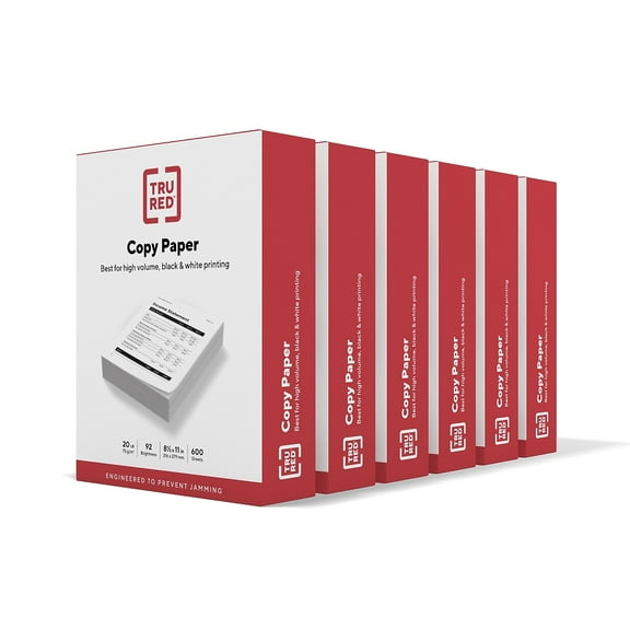 Staples TRU RED 8.5" x 11" Copy Paper 20 lbs. 92 Brightness 600 Sheets/Ream 6 Reams/Carton (TR62091)