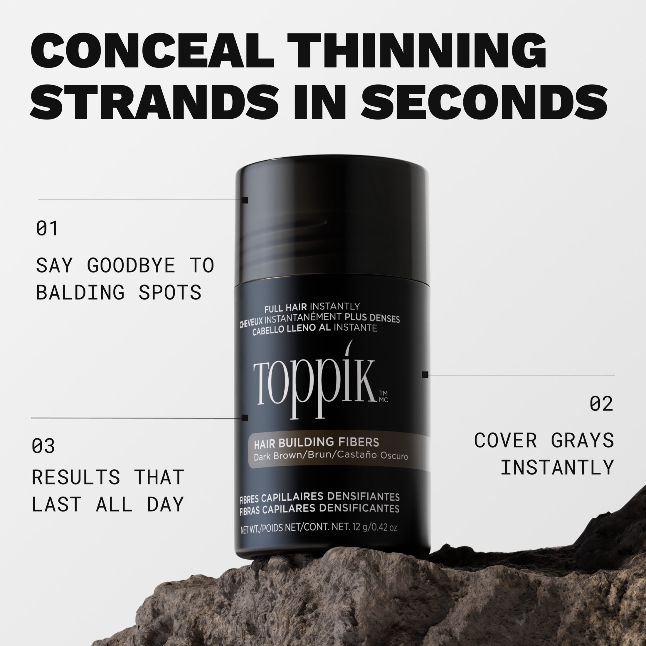 Toppik Hair Building Fibers, Black, 12g Fill In Fine or Thinning Hair, Instantly Thicker, Fuller Looking, 9 Shades for Men & Women, Keratin Protein Formula