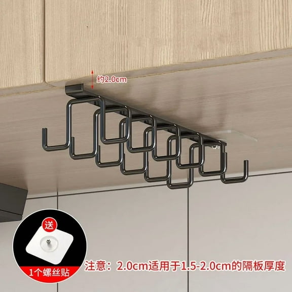 Punch- Double-row Hooks Kitchen Cupboard Under Shelf Mug Cup Hanger Hook Iron Hanging Rack Holder Kitchen Cabinet Organizer