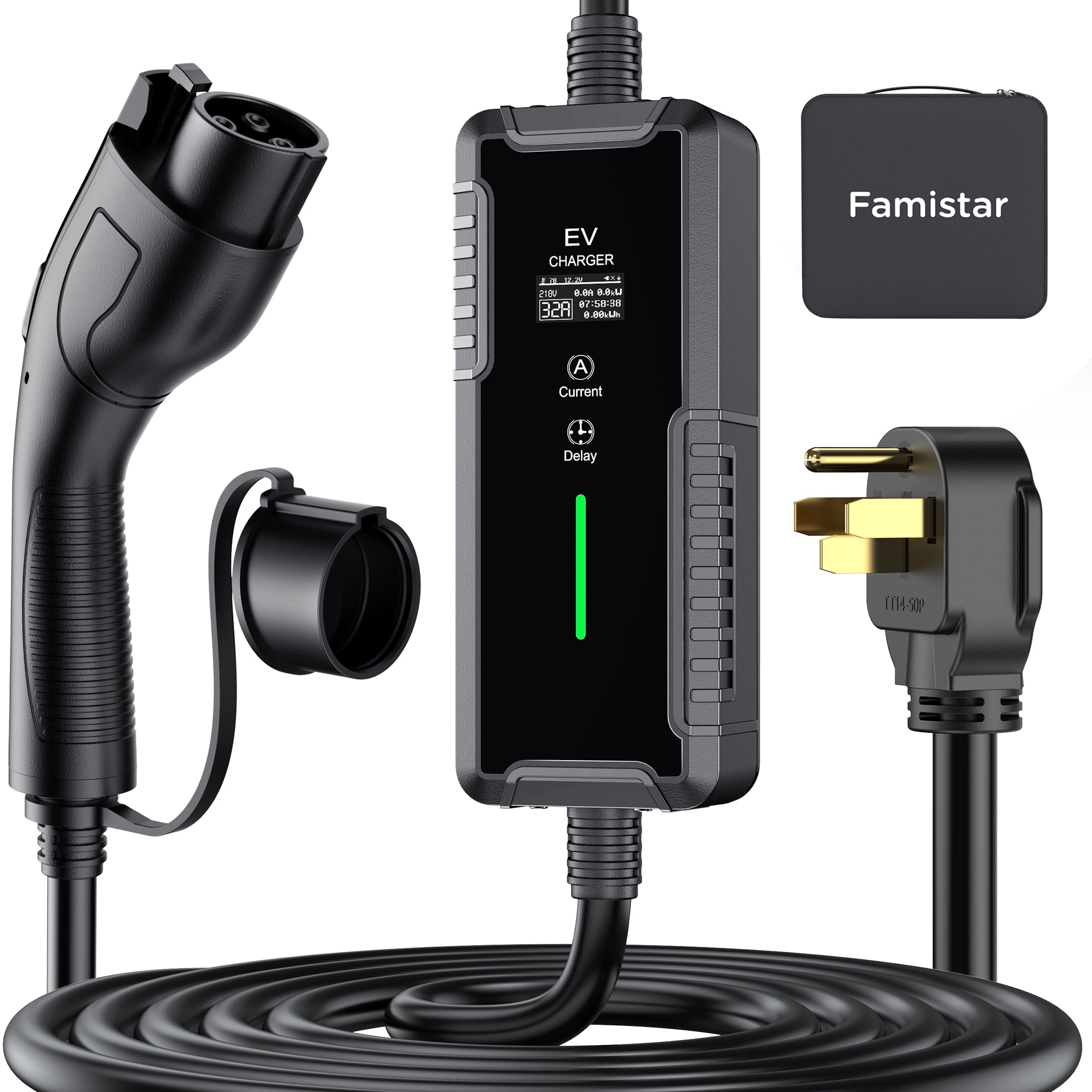Famistar Level 1 & 2 EV Charger, 25 Ft Adj. 832A 100240V Portable
