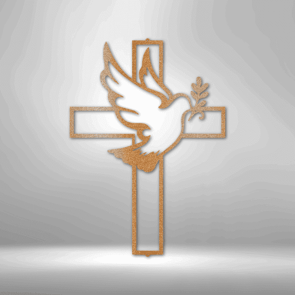 Peaceful Dove Cross Steel Sign Laser Cut Powder Coated Home & Office Metal Wall Decor Multiple Sizes & Colors