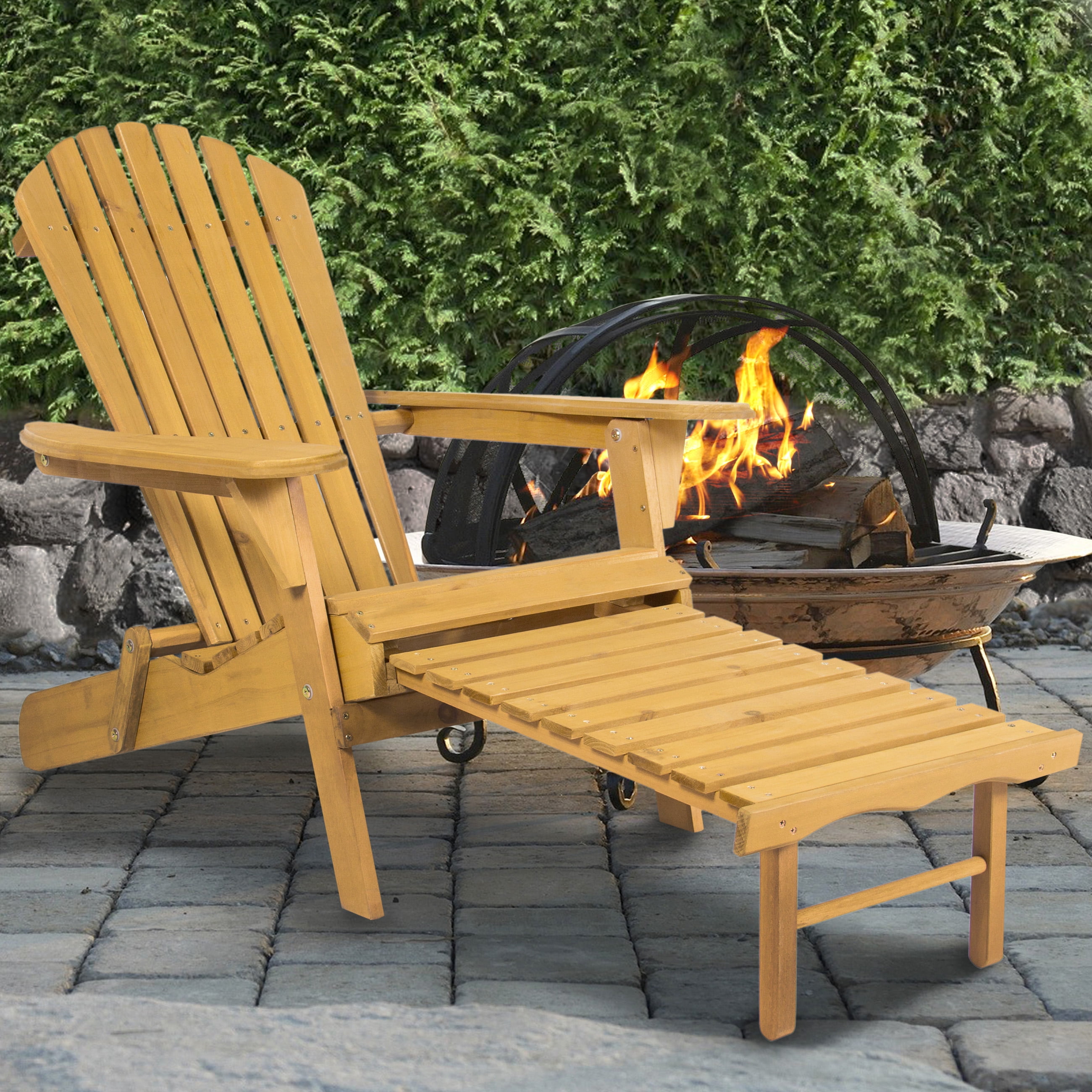 Best Choice S Foldable Wood Adirondack Chair W Pull Out Ottoman