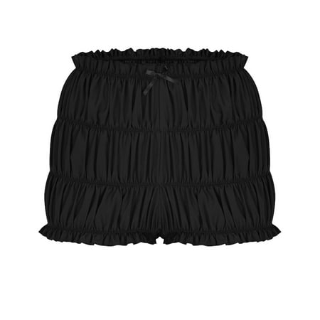 Arnsht Women Y2K Ruffle Mini Shorts Gingham Ruched Pajama Shorts Low Waist Smocked Bloomers Bottom Cute Micro Shorts Black S