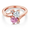 thumbnail image 3 of Gem Stone King 18K Rose Gold Plated Silver White Moissanite Pink Moissanite and White Lab Grown Diamond Ring for Women (1.63 Cttw, Heart Shape 6MM, Gemstone Birthstone, Size 9), 3 of 6