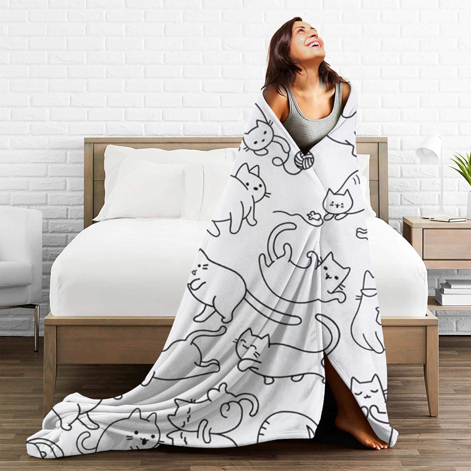 SPXUBZ Cute Cat Blanket Kawaii Flannel Throw Blanket for Cat Lovers Kids Adults Gifts All Season 50"X60"