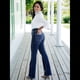 thumbnail image 5 of Pantalones Vaqueros Rectos para Mujer, Cintura Alta, Elásticos, Deshilachados, con Dobladillo Sin Rematar, Holgados, Informales. Azul Profundo S, 5 of 9