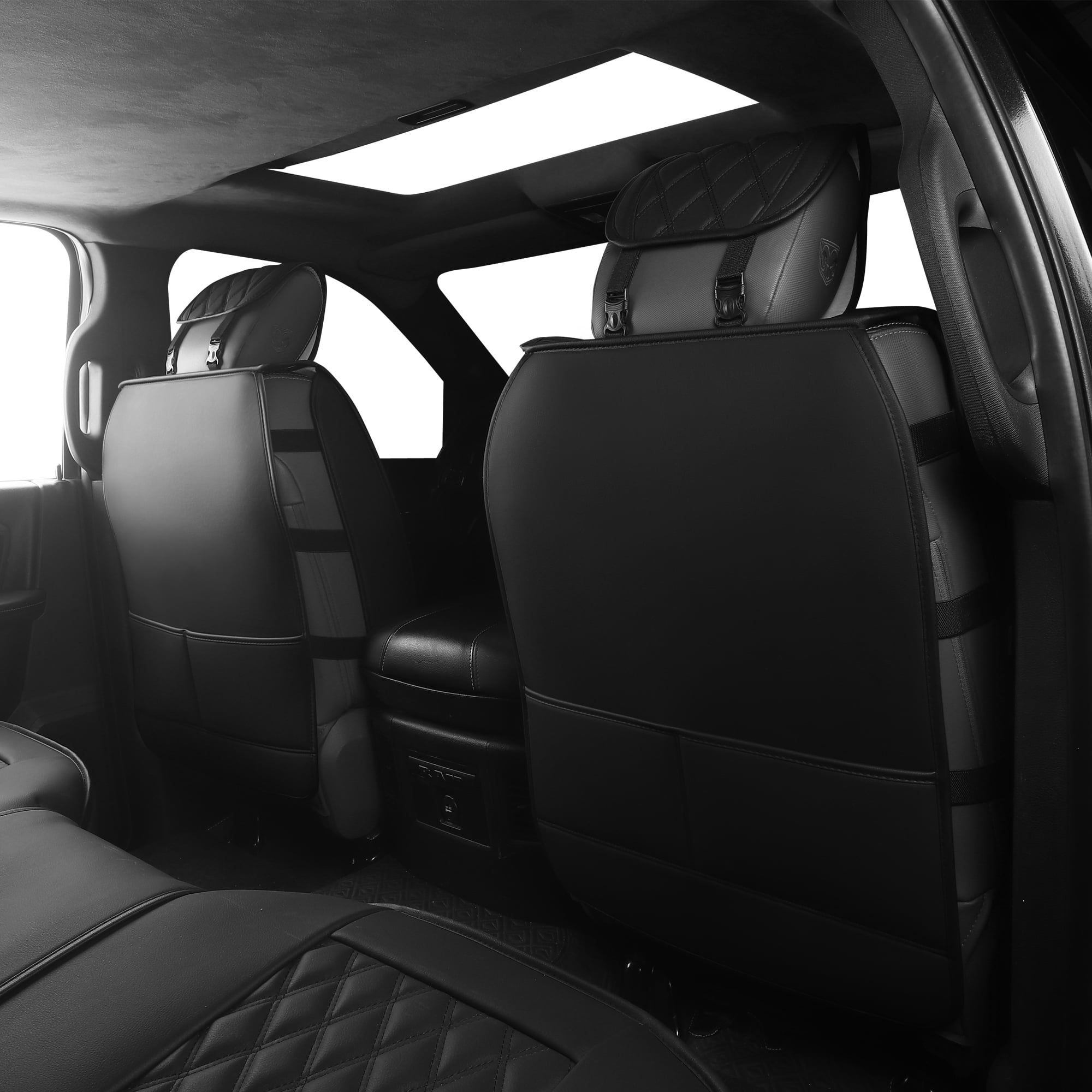JOJOBAY Car Seat Covers for Dodge Ram,Fit 2009-2026 1500/2500/3500 HD Pick-up Truck,Crew,Regular,Quad,Mega Cab,Waterproof Synthetic Leather Seat Covers(5PCS-Full Set,Black-Red)