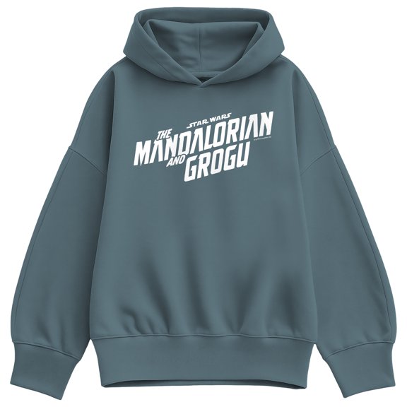 The Mandalorian And Grogu - White Movie Logo - Women's Oversized Fleece Hoodie Sweatshirt