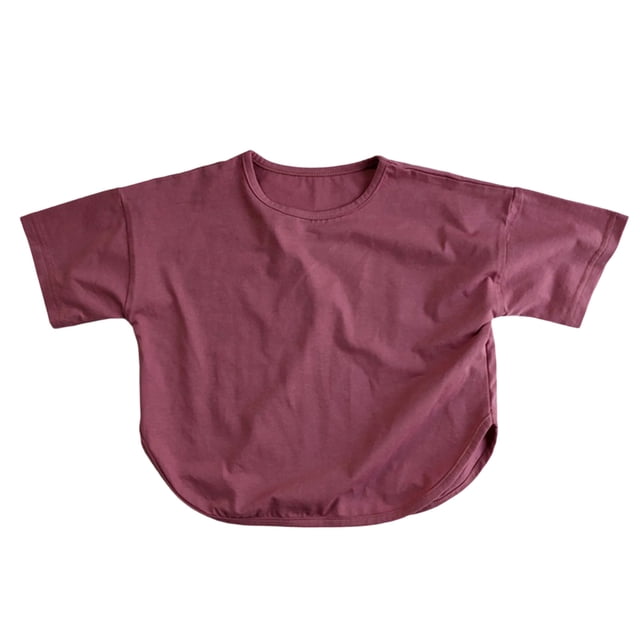 Zpanxa T-Shirts pour Garçons Couleur Unie Été Mince Manches Courtes Décontracté Col Rond Haut avec Coton 2 Ans