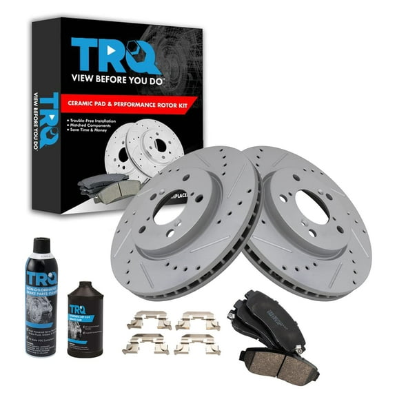 TRQ Performance Brake Rotor Coated & Ceramic Pad Front Kit w/Chemicals BKA17518 Fits select: 2005-2010 HONDA ODYSSEY