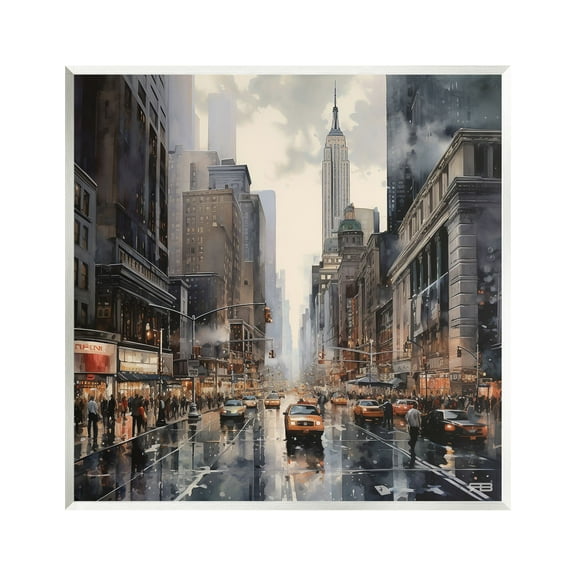 Stupell Industries Taxis in Urban City Transportation Painting Unframed Art Print Wall Art, 12 x 12