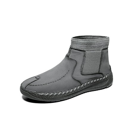 

Fangasis Men Lightweight Short Boots Plush Lined Comfort Casual Shoe Outdoor Round Toe Walking Shoes Gray 6.5