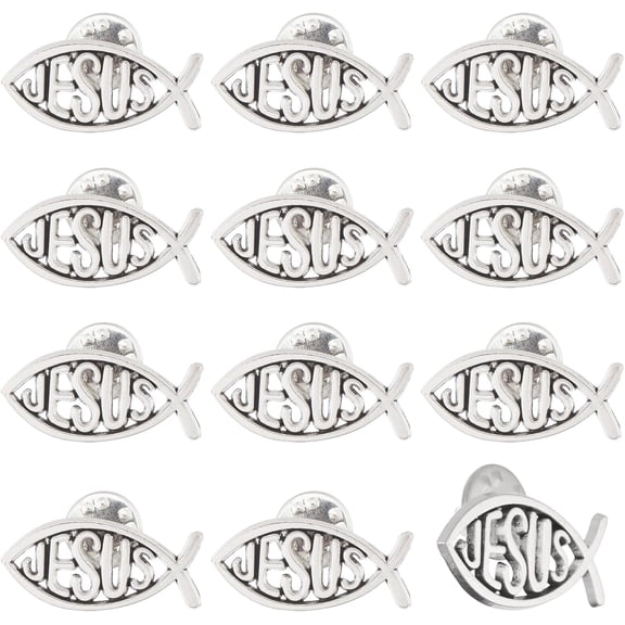 12 Pcs Jesus Fish Brooch Alloy Pins Set Pin Coat Shirt Suit Collar Accessories Brooch Pin for Unisex Silver 29.5×14mm