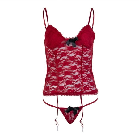 

Felcia Women Lingerie Lace Hollow Stretchy Sling Bodysuit with G-String M-XXL