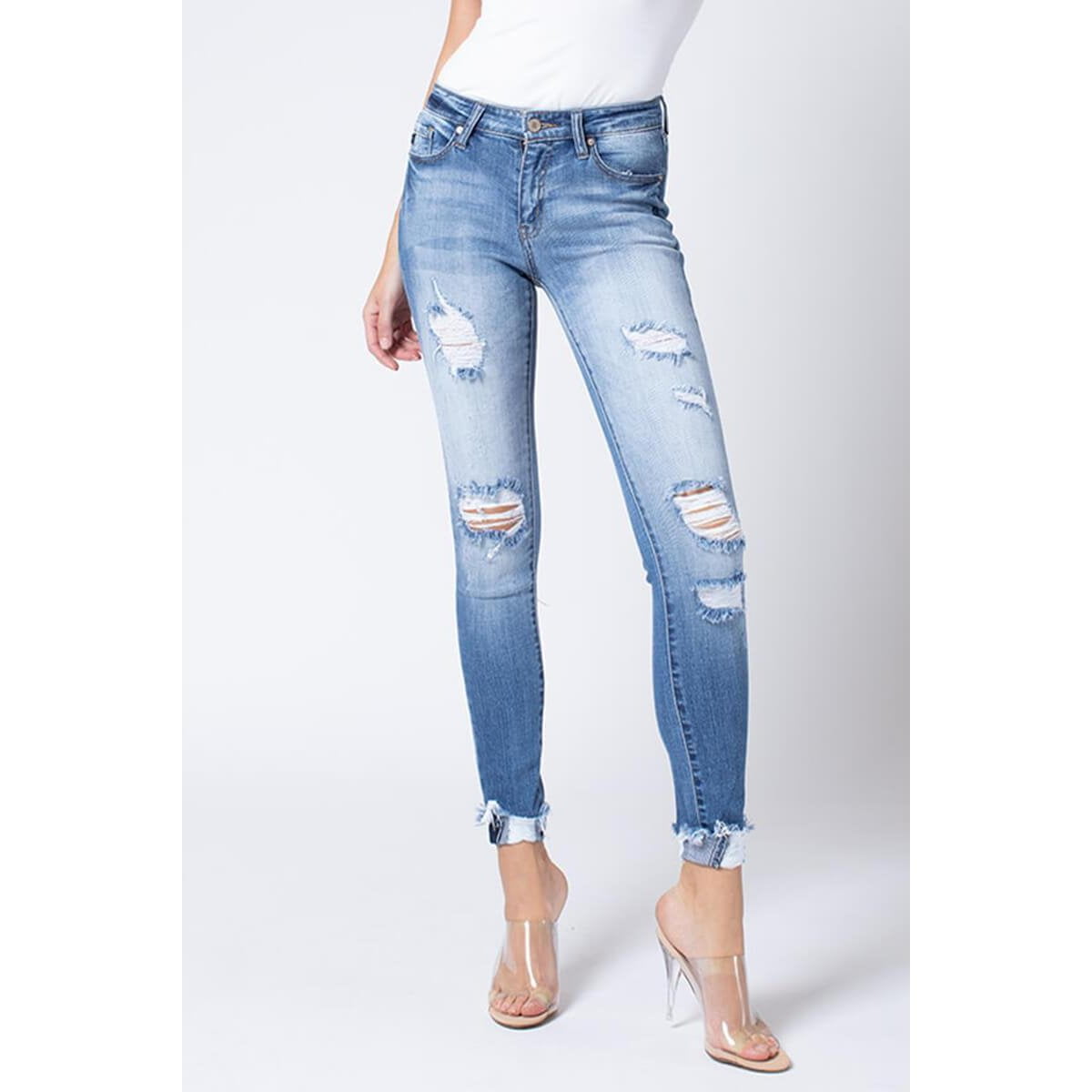 medium wash ripped skinny jeans