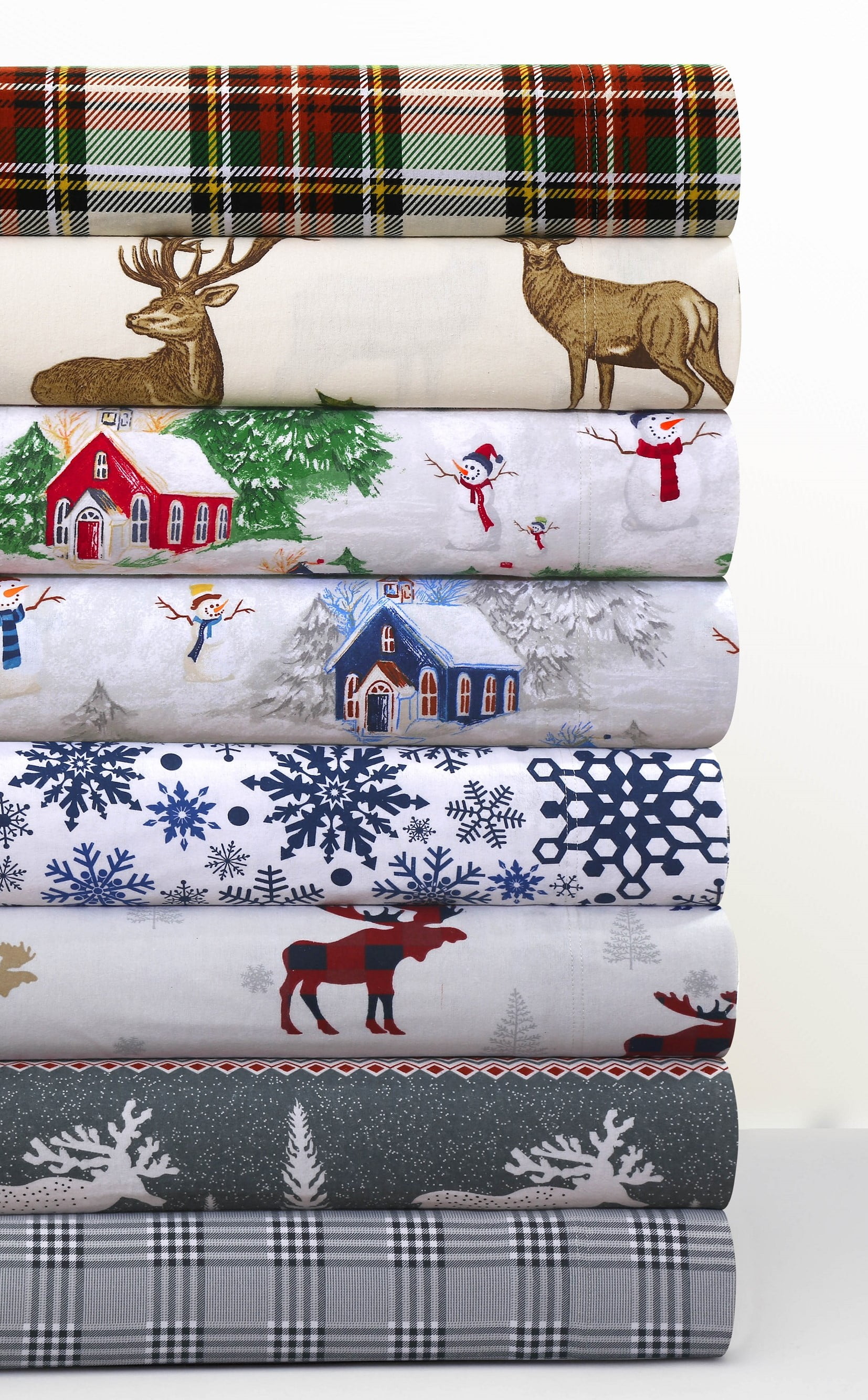 Tribeca Living WIRE170SHEETFU Winter Reindeer Flannel Deep Pocket Sheet Set Full