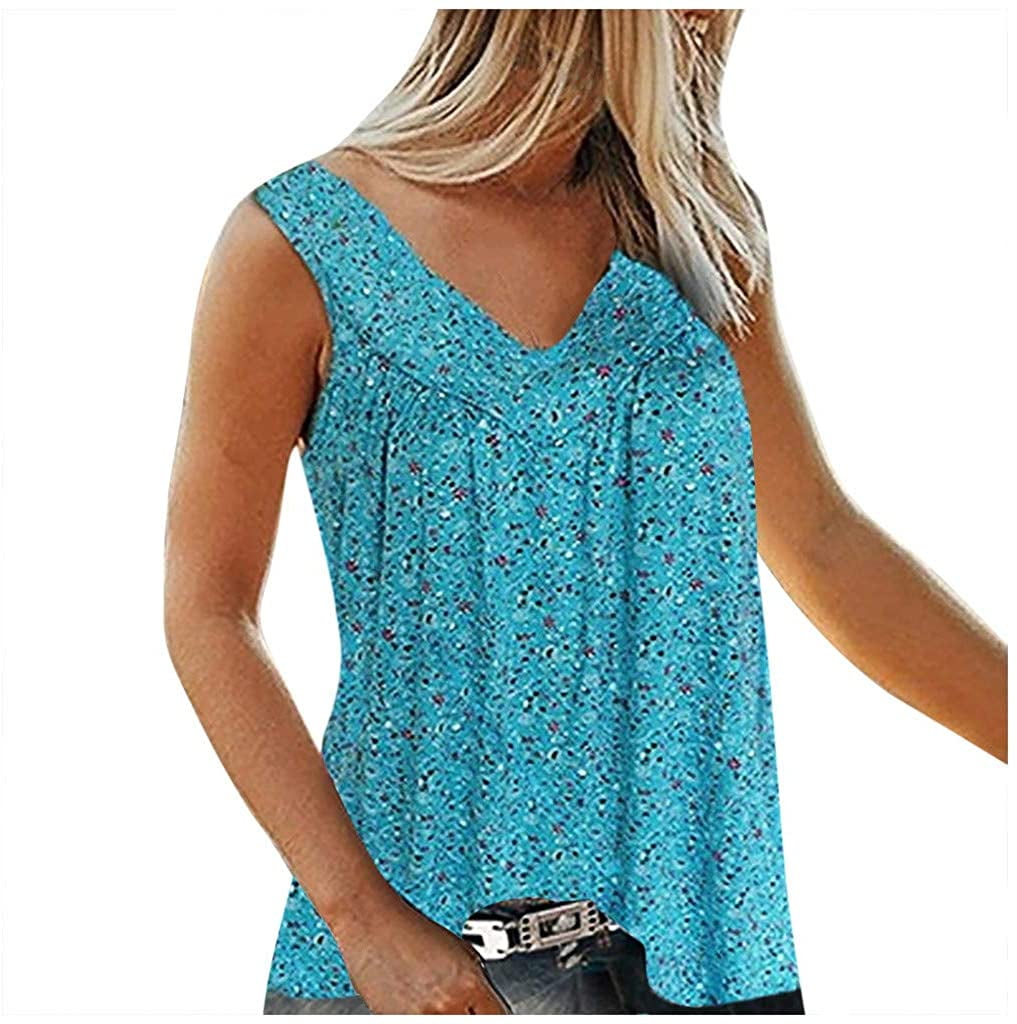 Plus Size Women Sleeveless Loose Shirts Casual Blouse Shirt Print Vest ...