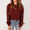 thumbnail image 4 of Women's Sweatshirts MaFYtyTPR Women's Fashion Summer Round Neck Leisure Long Sleeve Solid Tops L Wine, 4 of 5