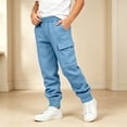 thumbnail image 4 of Boys Cargo Sweatpants Elastic Waist Relaxed Fit Soft Casual Kids Joggers Active Pants Light Blue 8 Years, 4 of 8