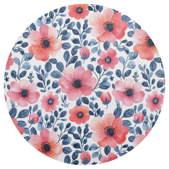 Pink Blue Flower Round Placemats Set of 6 Woven Non-Slip Washable Heat Resistant Table Mats 15.4 Inch for Kitchen Dining Decor