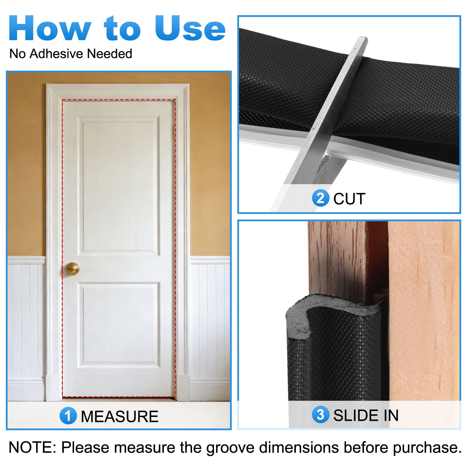 Uxcell Door Weather Stripping, 26.25 ft V-shaped Kerf Front Exterior Door Frame Weather Stripping with 4 Corner Seals for Soundproof Entry Interior Frame Window Gap Filler, Black/Grey