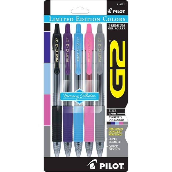 Pilot 18262 G2 Harmony Ink Premium Gel Rollerball Pen, Pack of 5