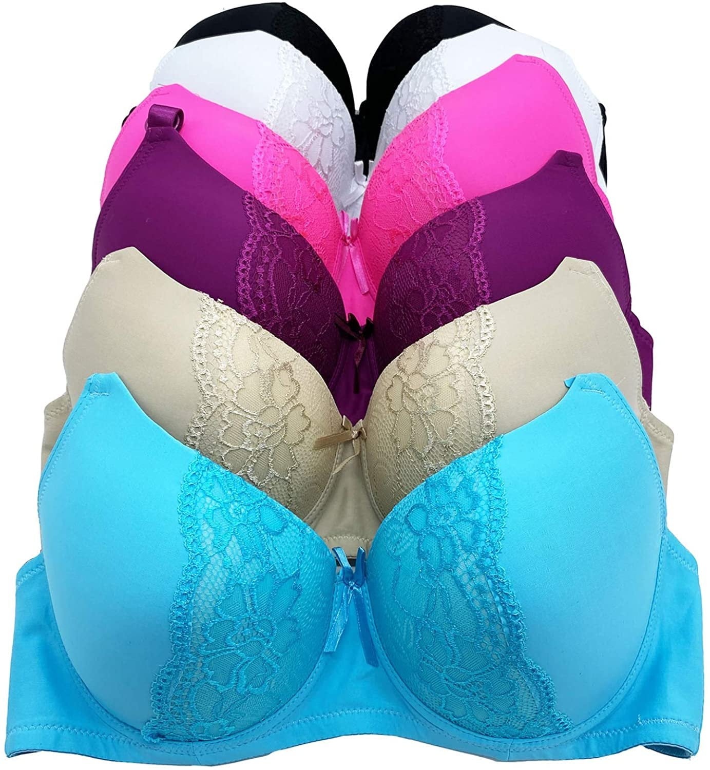 Iheyi Plus Size 6 Pieces Wired Full Cup Light Padded D/DD/DDD Bra (42D)