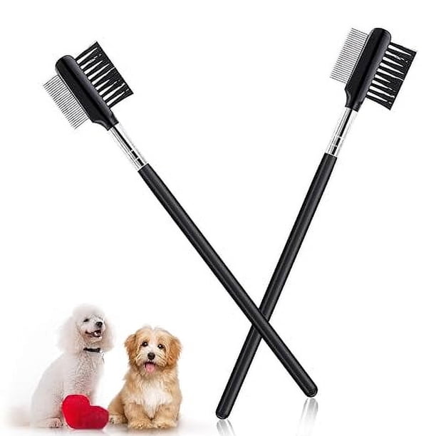 Peine para ojos de perro, peine quitamanchas, 2 piezas, peine para quitar manchas de lágrimas de doble cabezal para perros pequeños, removedor de mocos de ojos de metal para perros, 17,5 cm, negro