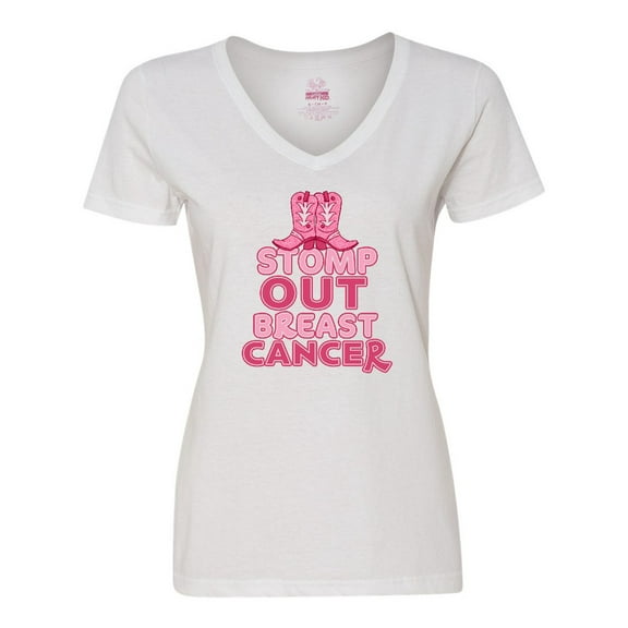 Inktastic Stomp Out Breast Cancer with Pink Cowgirl Boots Women's V-Neck T-Shirt