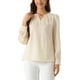 thumbnail image 1 of Blusa de satén para mujer con cuello redondo, mangas abullonadas y pliegues, blusas top M color champán, 1 of 6