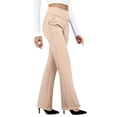 thumbnail image 2 of Women's Casual Pants, Cropped High Waisted Straight Leg Trousers with Pockets, Loose Fit Stretchy Work Pants for Yoga, Office, Casual Wear and Daily Outfits-Beige, 2 of 9
