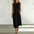 thumbnail image 5 of Karymi Summer Sets for Women 2 Piece Outfit, Crew Neck Sleeveless Crop Tank Top & High Waist Button Front Midi Skirt with Pockets, Solid Summer Set Blouses for Women, 5 of 8