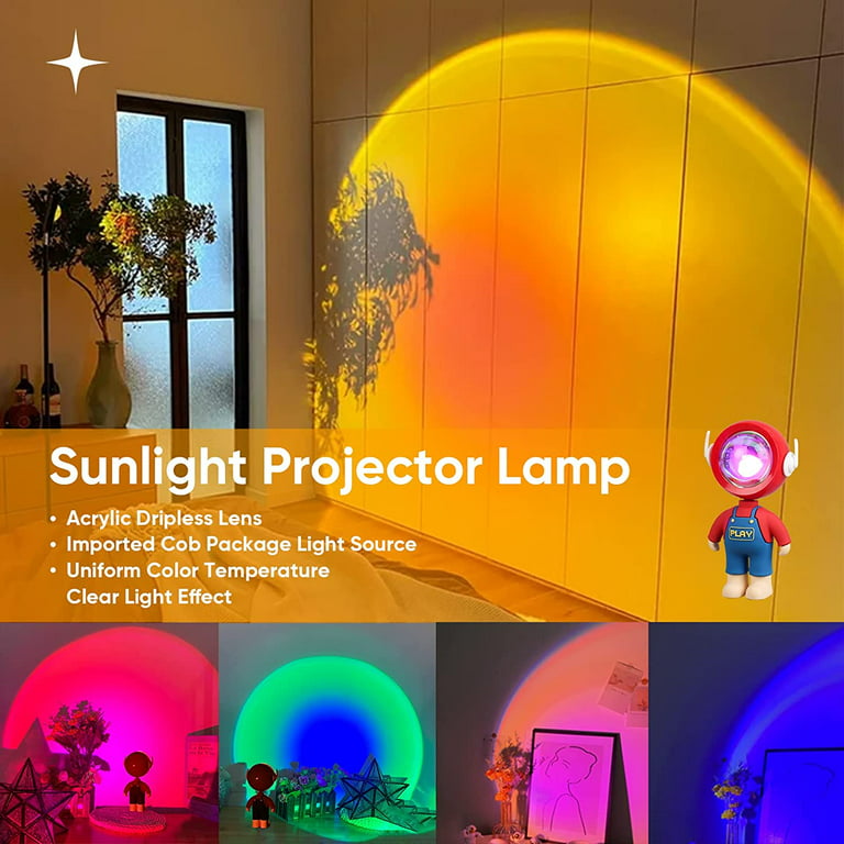 Sunset Lamp Projection, Sun lamp, Sunlight Lamp Projector, Manual Control  Light Projector, Golden Hour 4 Filter 6 Color Changing Night Light for